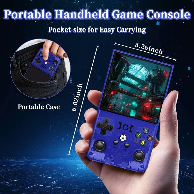 PixelKing Store 2025 New Upgrade R36MAX Retro Handheld Game Console with 64G Built-in 18000+ Classic Games, Emulator Handheld,4.0" IPS Screen Retro Gaming Console, Rechargeable Portable Pocket Arcade(Blue) - Image 2